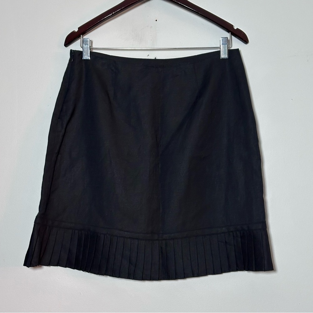 Larry Levine Linen Blend Pleated Hem Midi Skirt Black w/ Bow Accent Size 12 - Picture 5 of 9